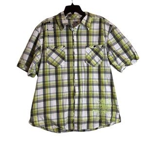 Akdmks Men’s Green and White Short Sleeve Casual Button Down Shirt Size 3XL